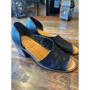 Sole Society Black Leather d'Orsay Peep Toe Stacked Block Heel Sandals Woman 8.5